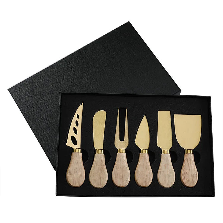 Conjunto de Facas Para Queijo em Aço Inoxidável e Madeira