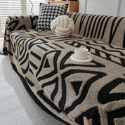 Capa de sofá de pelúcia de lã polar, espessura de pano, antiderrapante, toalha de sofá, estampa geométrica, almofada de assento, cobertor de cobertura completa