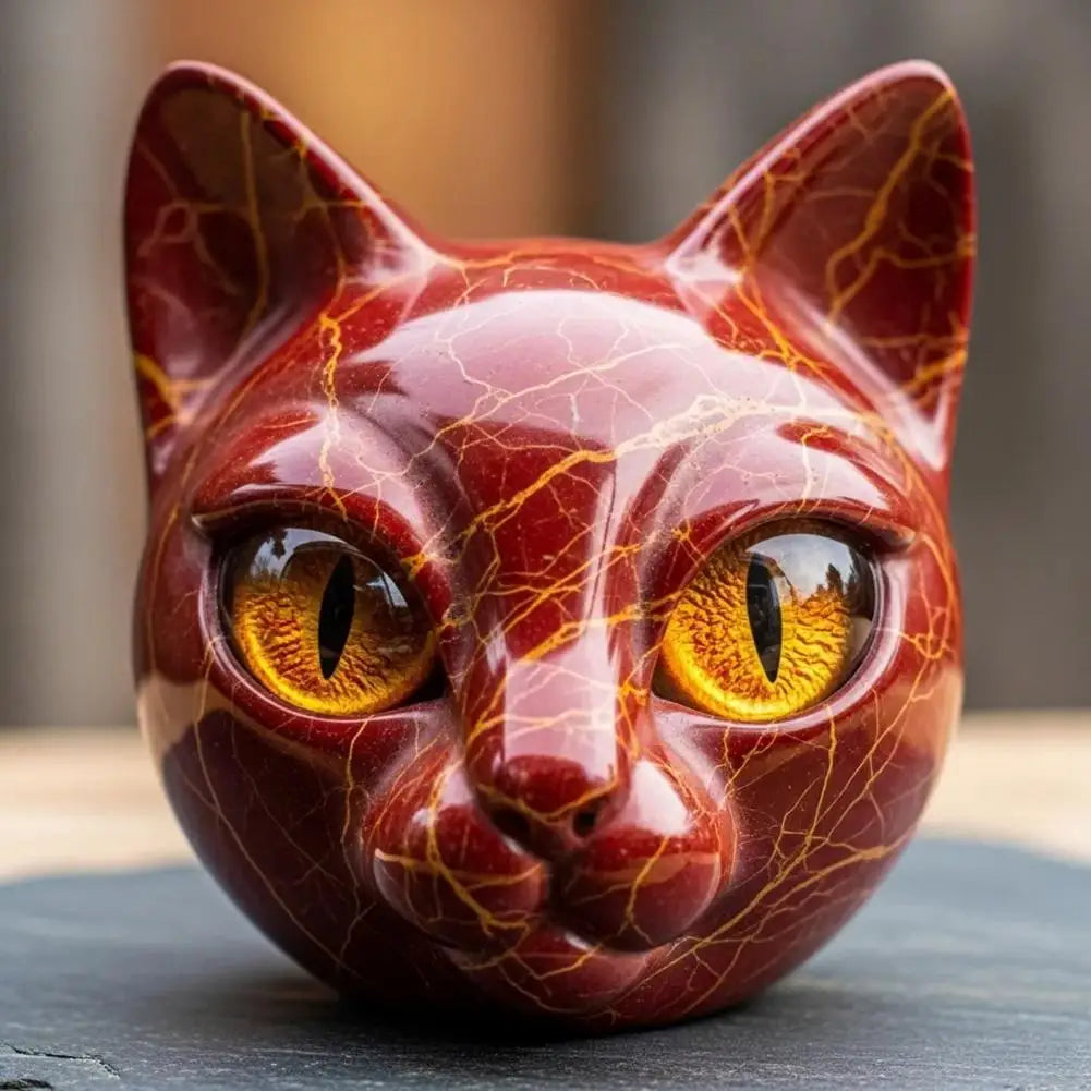 Enfeite de sala acabamento decoração de casa elegante escultura de pedra de gato preto com olhos âmbar esculpidos à mão casa de luxo para gato para quarto