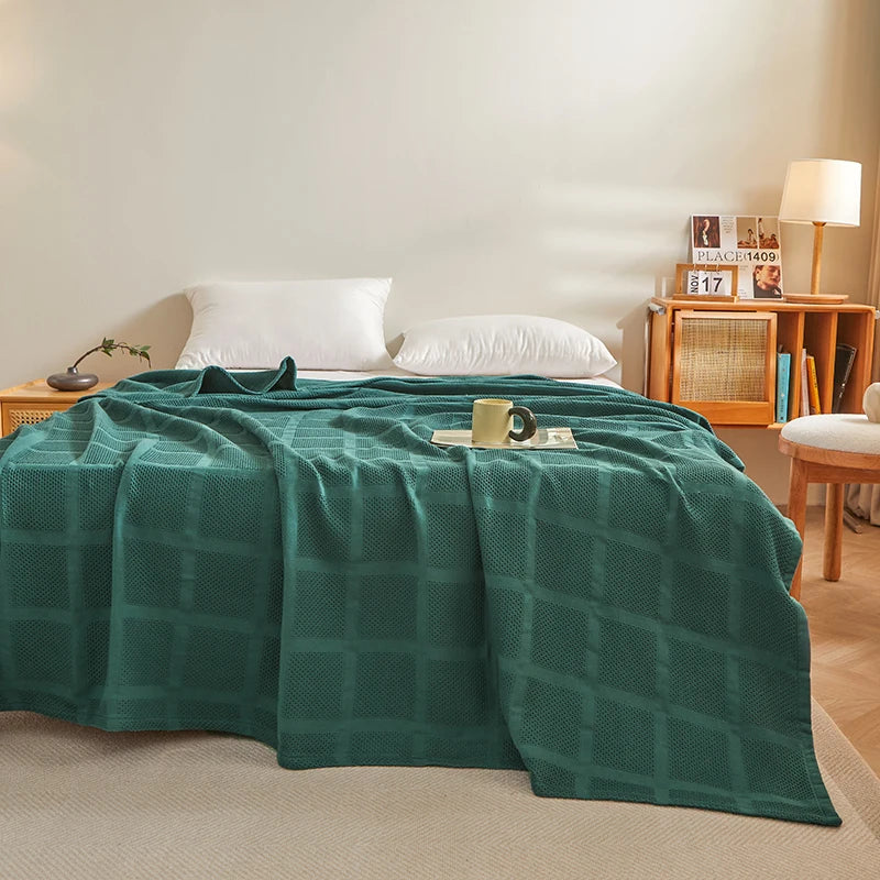 Cobertor de algodão puro, grade de favo de mel, colcha de verão sólida, cobertores de cochilo respiráveis, lençol azul para crianças adultas e bebês 150*200cm