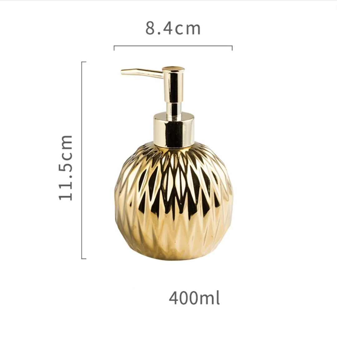 Luxo Gold Soap Dispenser com Press handle Ceramic Dispenser Silver Dispenser com aço inoxidável Bandeja Banheiro Acessório