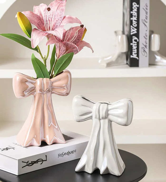 Adorável bowknot vaso de cerâmica vasos de plantas decoração de mesa arranjo de flores porcelana brilhante vaso floral decoração estética do quarto