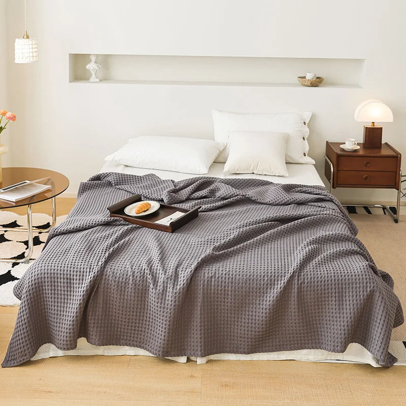 Verão 3d waffle xadrez puro algodão cama cobertor lance colcha fina de malha colcha casa hotel cobertores sofá capa lance cobertores