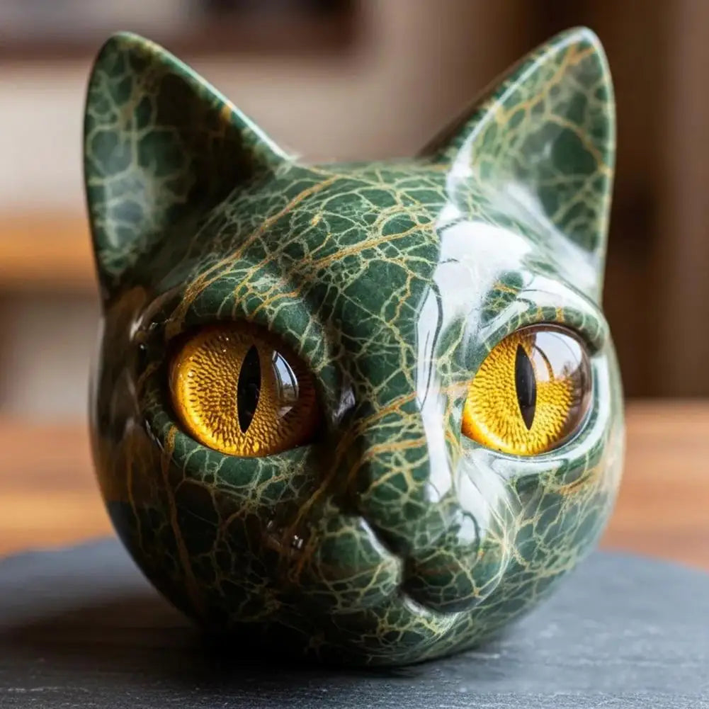 Enfeite de sala acabamento decoração de casa elegante escultura de pedra de gato preto com olhos âmbar esculpidos à mão casa de luxo para gato para quarto