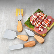 Conjunto de Facas Para Queijo em Aço Inoxidável e Madeira