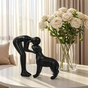 1pc resina bonito filhote de cachorro e proprietário artesanato estatueta ornamento de mesa estátua modelo interior decoração de escritório em casa escultura de animal de estimação para presente