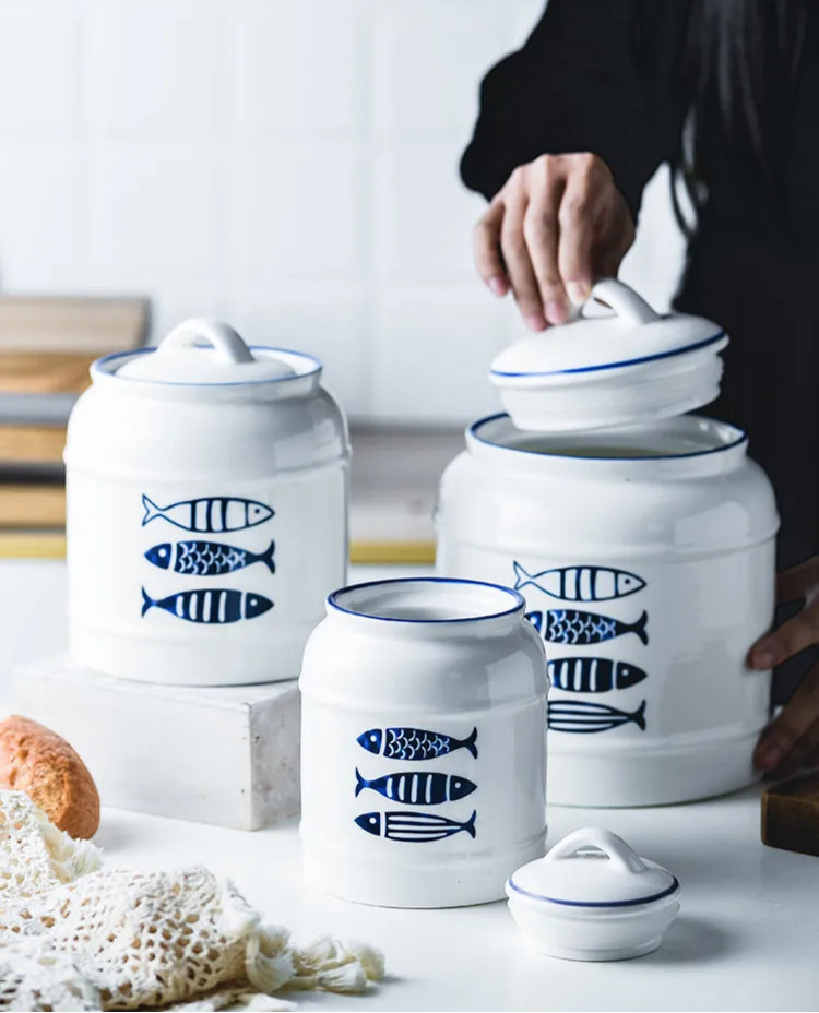 Jarro selado cerâmico com tampa, jarra do armazenamento da mercearia, grande capacidade, transportador portátil do chá, armazenamento do petisco da umidade-prova, uso home