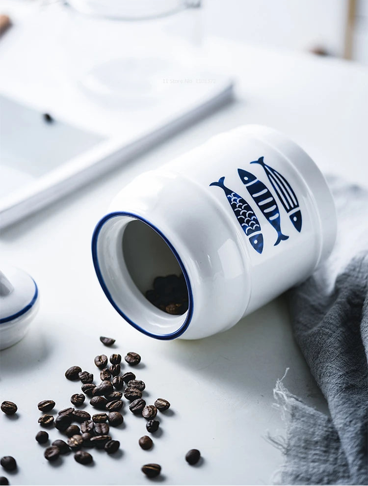 Jarro selado cerâmico com tampa, jarra do armazenamento da mercearia, grande capacidade, transportador portátil do chá, armazenamento do petisco da umidade-prova, uso home