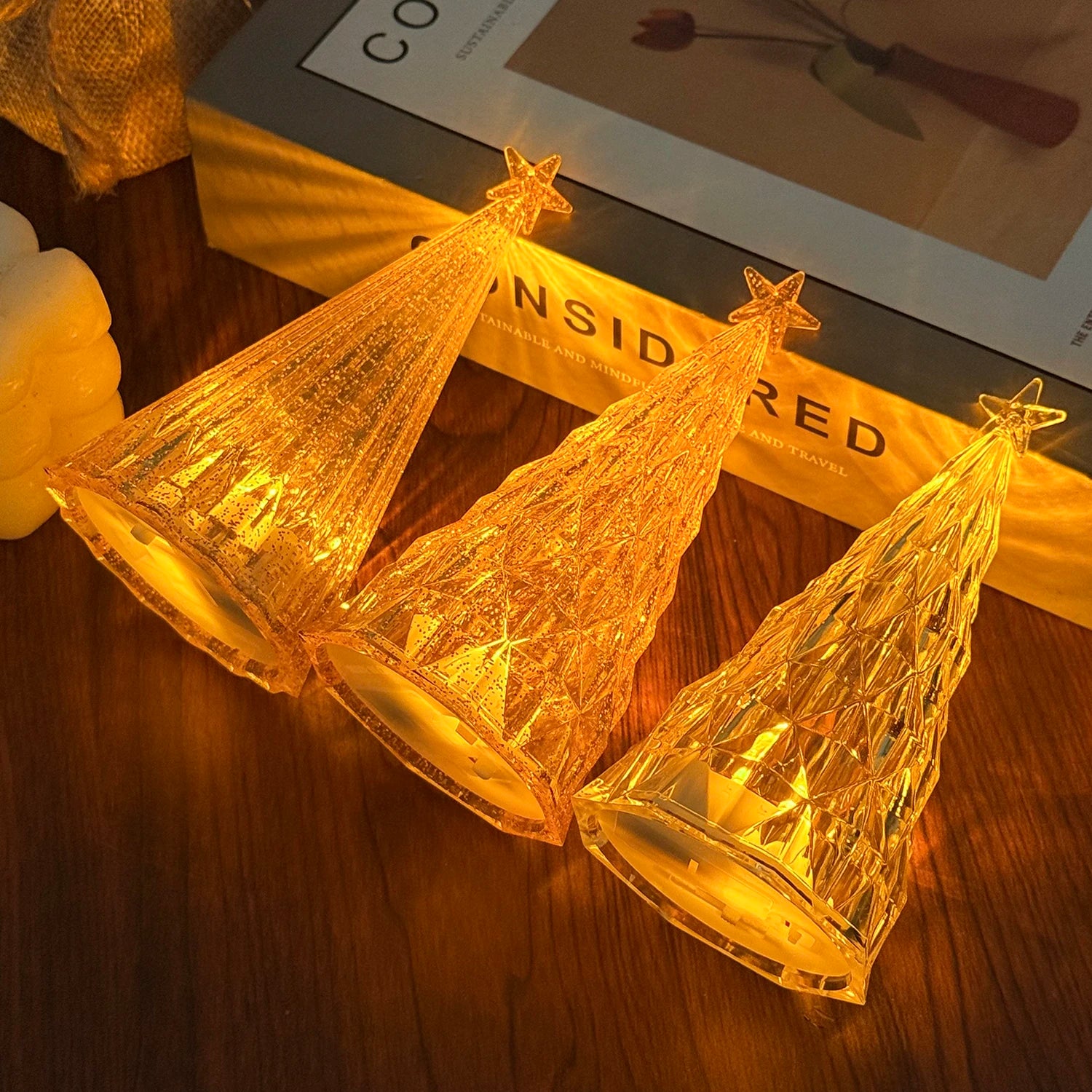 1/6 pçs decoração de natal romântico luz da noite luminosa árvore de natal presentes de ano novo festa de natal ornamento decoração de mesa do quarto