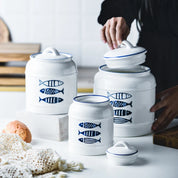 Jarro selado cerâmico com tampa, jarra do armazenamento da mercearia, grande capacidade, transportador portátil do chá, armazenamento do petisco da umidade-prova, uso home