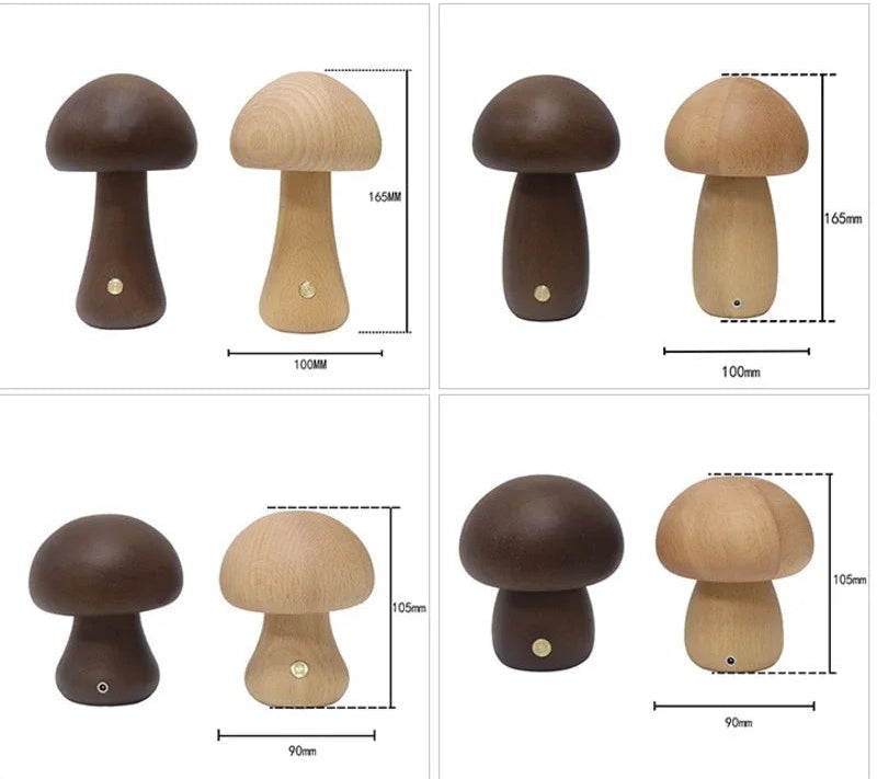 Cogumelo bonito led night light lâmpada de mesa de cabeceira de madeira com interruptor de toque decoração do quarto lâmpada de cogumelo ambiental de alto nível