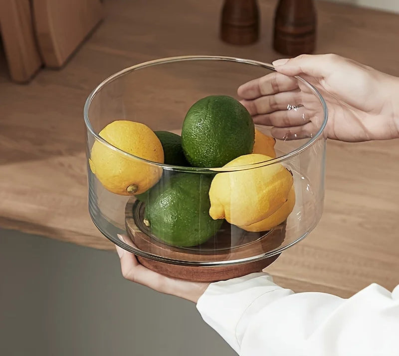 Tigela de Vidro e Madeira