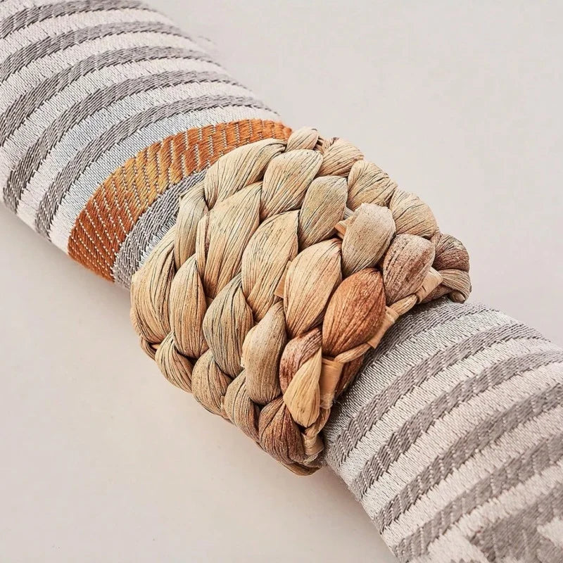 6 pces suporte de anéis de guardanapo de fazenda feito à mão, suporte de anéis de guardanapo de tecido rústico, outono tecido para o natal, ano novo