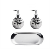 Luxo Gold Soap Dispenser com Press handle Ceramic Dispenser Silver Dispenser com aço inoxidável Bandeja Banheiro Acessório