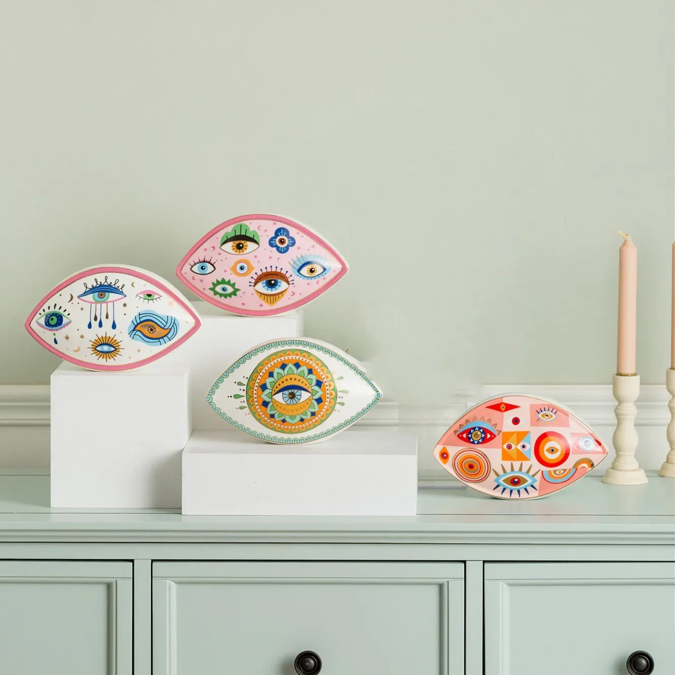 Artesanato de cerâmica criativo, decoração de casa, azul turco, esculturas de mau olhado, estátua de olho do diabo, estilo marrocos, ornamentos de mesa