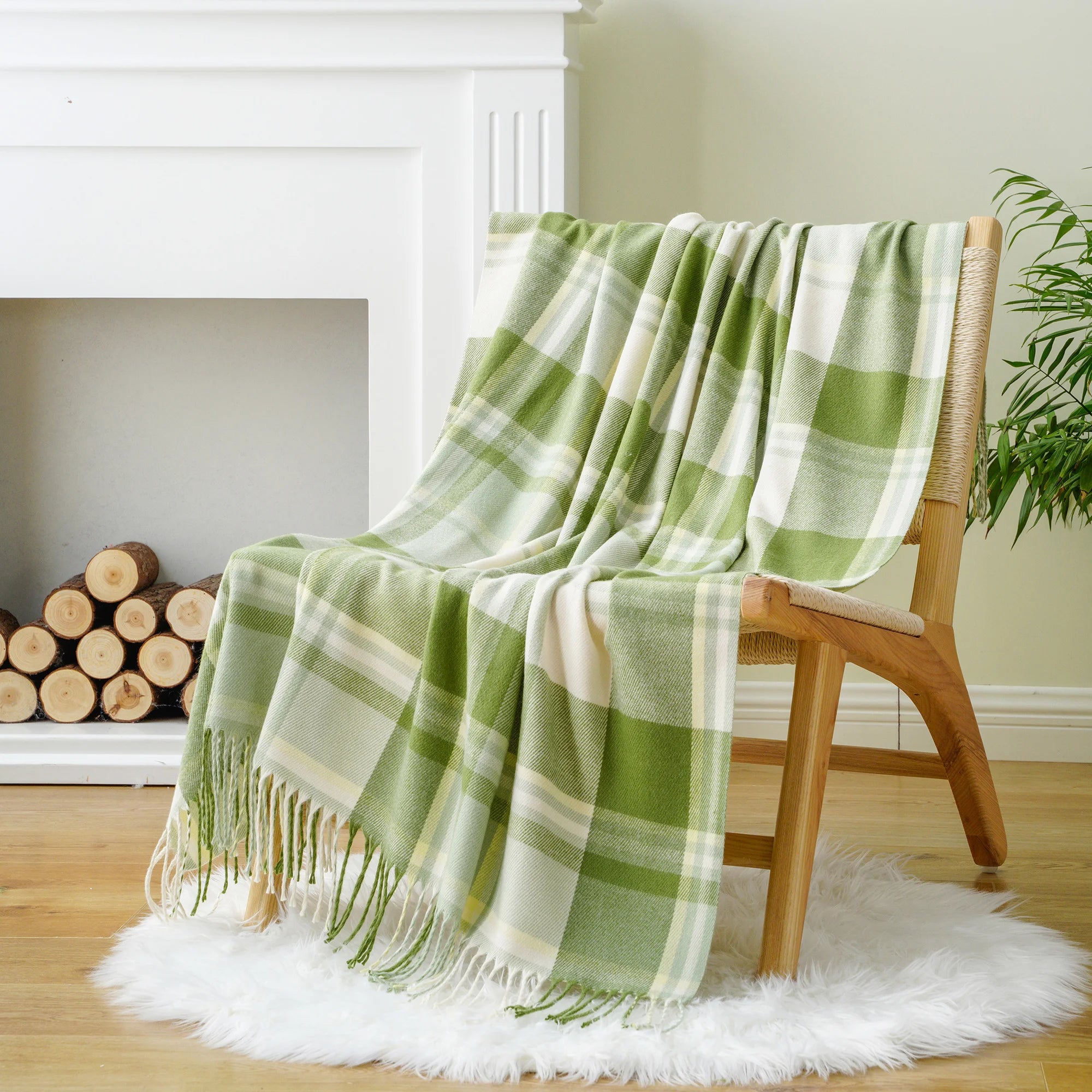 Battilo xadrez lance cobertor para cama sofá verde leve cobertor de caxemira cobertores com borlas primavera lance decoração para casa