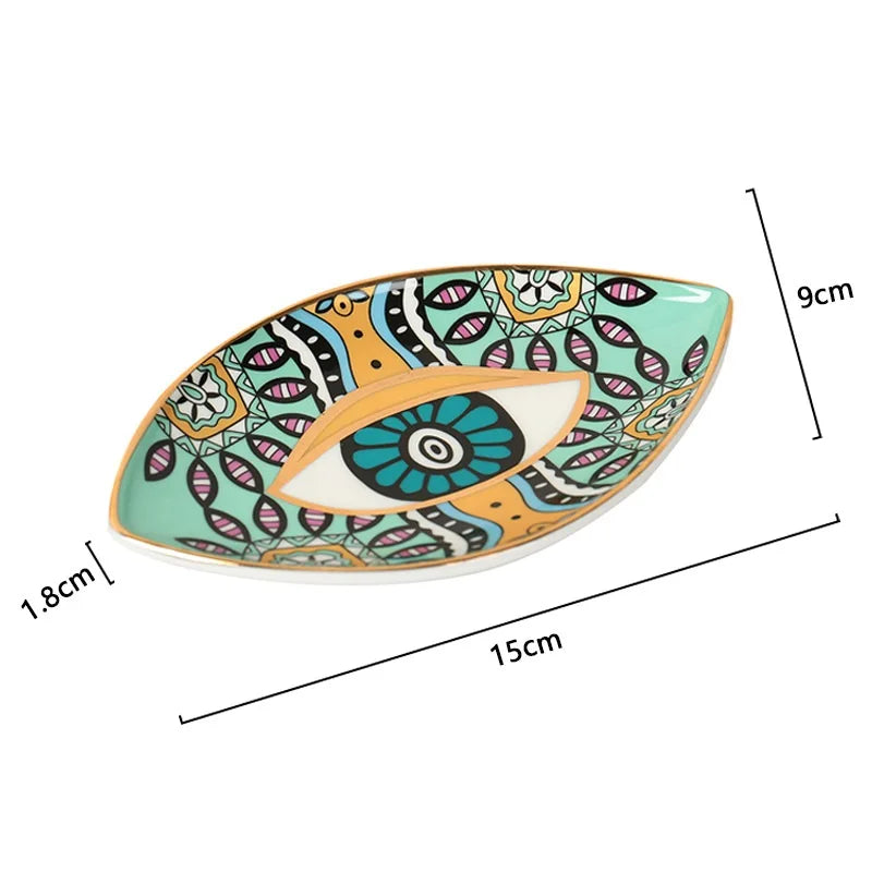 Criativo Devil Eye Imprime Bandeja De Armazenamento De Jóias, bandeja De Cerâmica Oval, Decoração De Varejo Doméstico, Ornamentos, 1 Peça