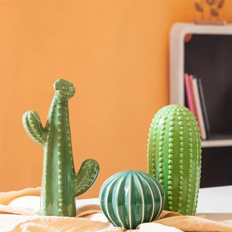 Nordic cerâmica artesanato simulação cactus ornamentos arte decorativa mobiliário doméstico fotografia adereços decoração do quarto verde