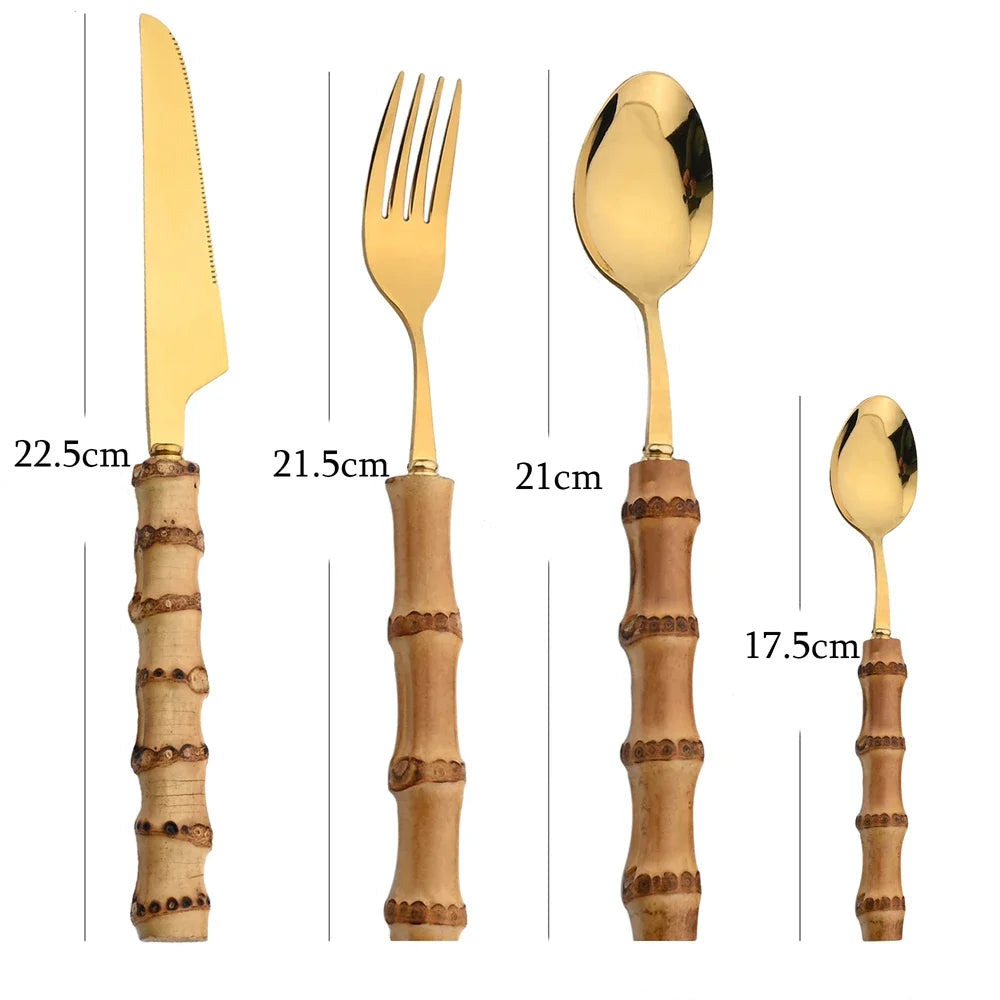 Conjunto de Talheres de Bambu com 24pcs