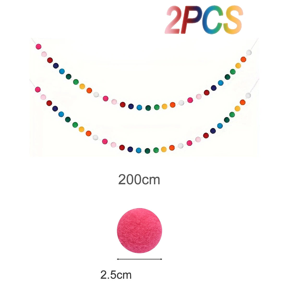 2m bola de feltro guirlanda pompom corda ornamentos para boho casa decoração do quarto chá de bebê aniversário natal decoração da parede