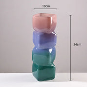 Vaso de vidro geométrico colorido, garrafa de vidro de cor gradiente, vaso de flores, terrário hidropônico, vaso de flores, decoração de casa