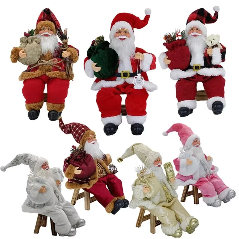 Decoração de personagem de natal pendurado decoração de árvore de natal boneca brinquedo 14 polegada sentado papai noel estátua presente