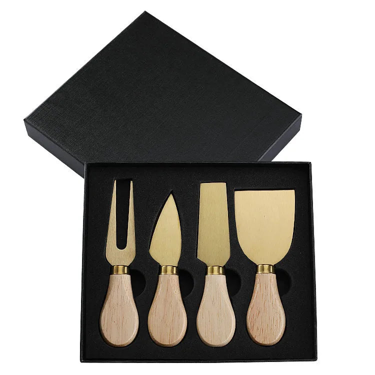 Conjunto de Facas Para Queijo em Aço Inoxidável e Madeira