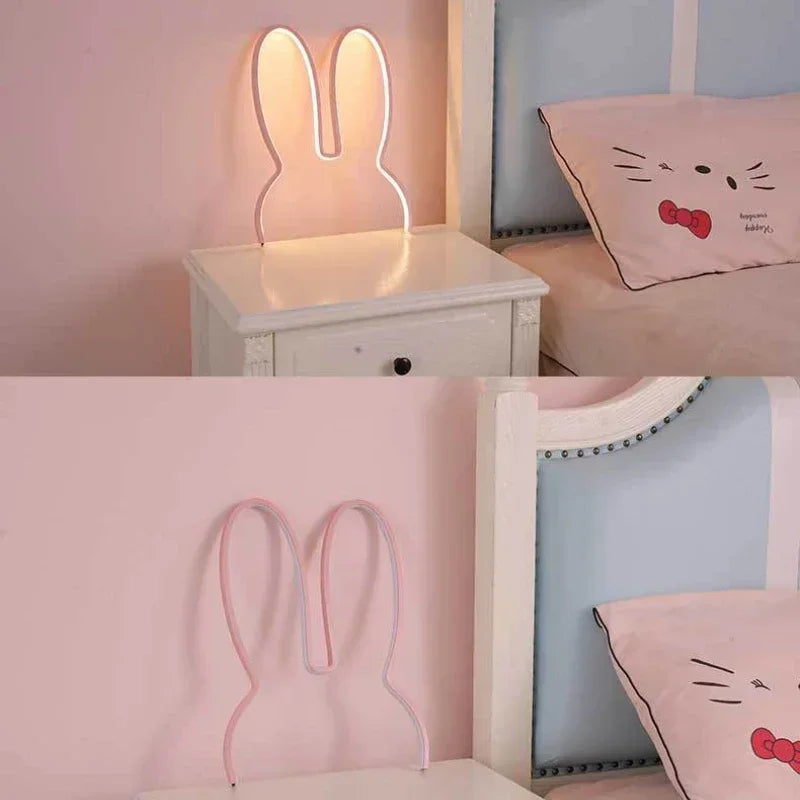 Menina adorável nordic lâmpada do quarto das crianças criativo led coelho lâmpada usb de três cores mutável lâmpada de cabeceira decoração da parede luz da noite