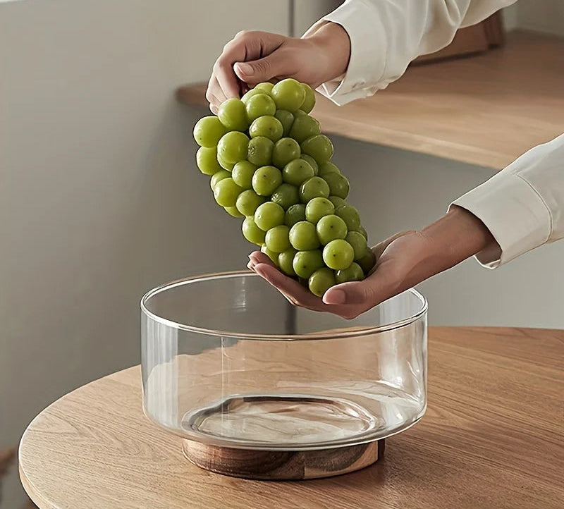 Tigela de Vidro e Madeira