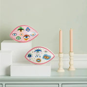 Artesanato de cerâmica criativo, decoração de casa, azul turco, esculturas de mau olhado, estátua de olho do diabo, estilo marrocos, ornamentos de mesa