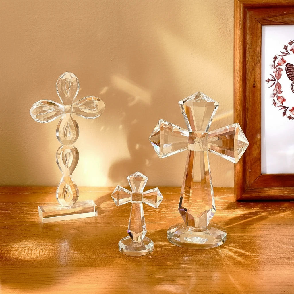 1pc amor anjo e cruz prisma em forma de artesanato de vidro, peitoris da janela coletor de sol ornamento prisma luz captura artesanato decorativo