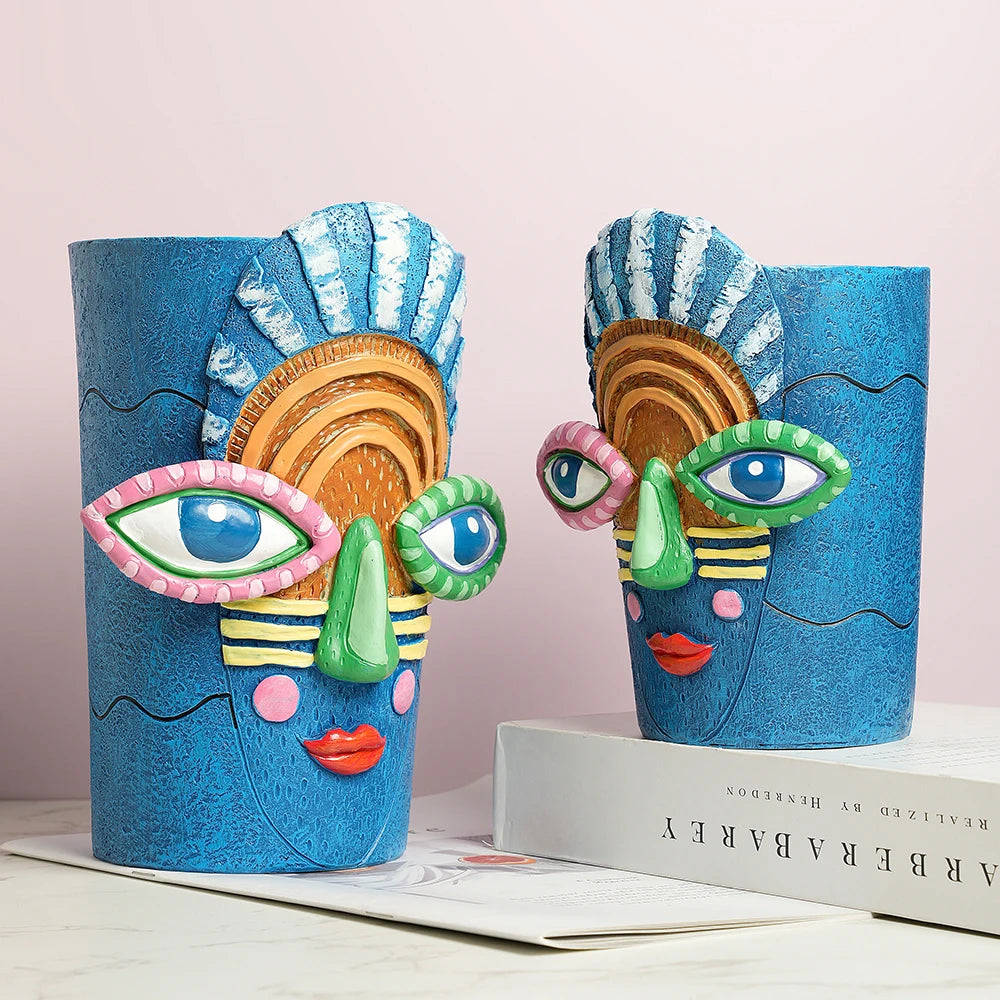 Resina rosto plantador artístico cabeça humana vaso de flores único interior/exterior planta recipiente decoração jardim escultura decoração para casa presente