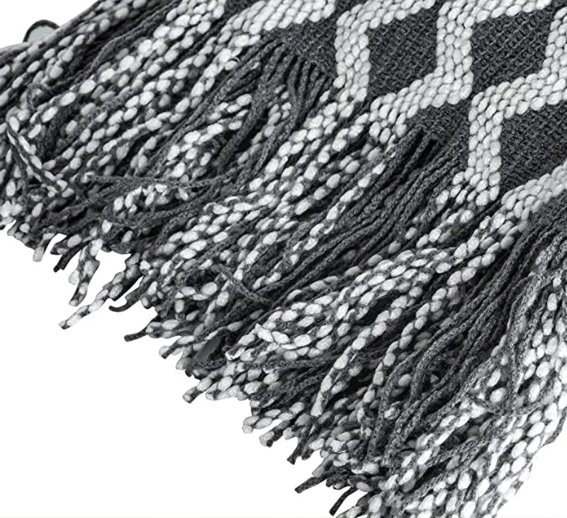 Cobertor de malha acrílica onda cinza, leve e macio, cobertor decorativo com borlas para viagens, sofá, cama