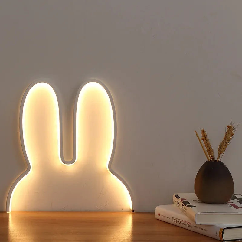 Menina adorável nordic lâmpada do quarto das crianças criativo led coelho lâmpada usb de três cores mutável lâmpada de cabeceira decoração da parede luz da noite