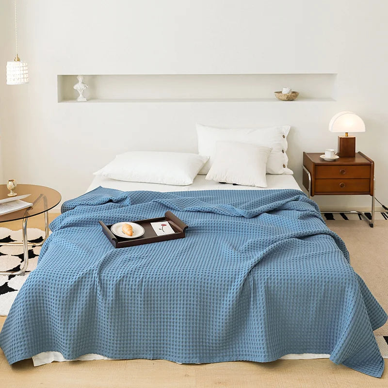 Verão 3d waffle xadrez puro algodão cama cobertor lance colcha fina de malha colcha casa hotel cobertores sofá capa lance cobertores