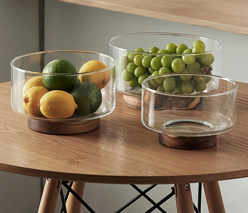 Tigela de Vidro e Madeira