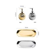 Luxo Gold Soap Dispenser com Press handle Ceramic Dispenser Silver Dispenser com aço inoxidável Bandeja Banheiro Acessório