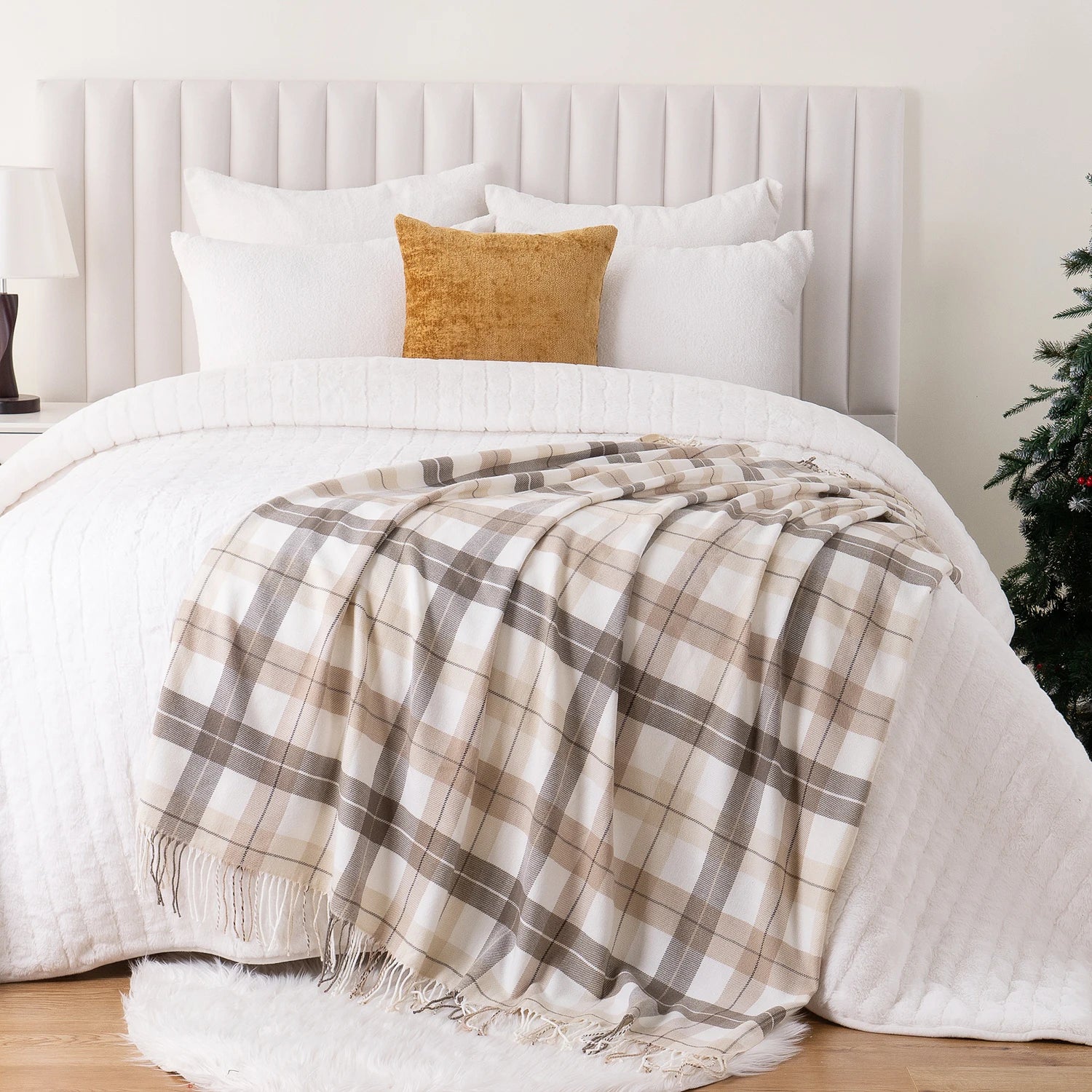 Battilo xadrez lance cobertor para cama sofá verde leve cobertor de caxemira cobertores com borlas primavera lance decoração para casa