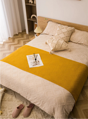 Cobertores nórdicos para cama, sofá, colcha de malha grossa, cobertor de malha com borla, cor lisa, waffle em relevo