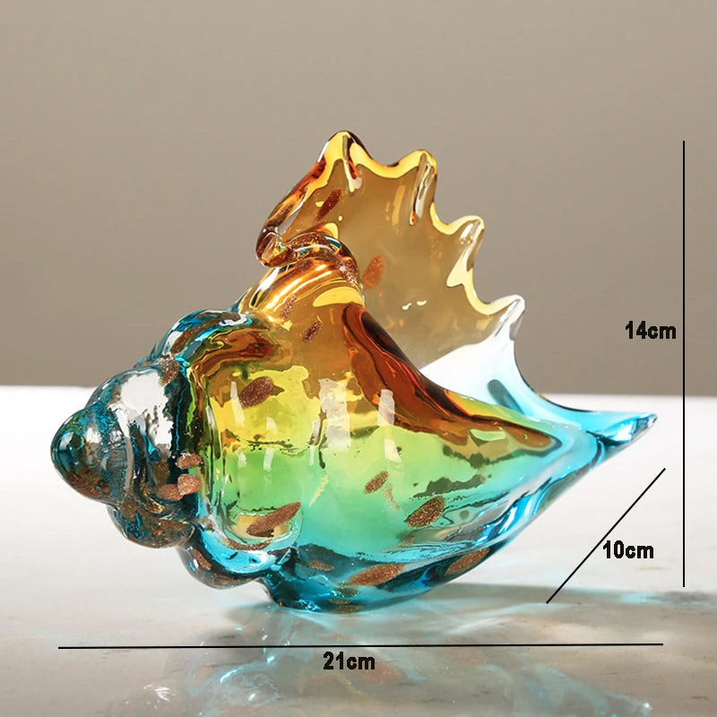 Escultura de concha de vidro colorida elegante, feita à mão, decoração de concha do mar, ornamento moderno para casa, hall premium, prateleira de estudo, item decorativo
