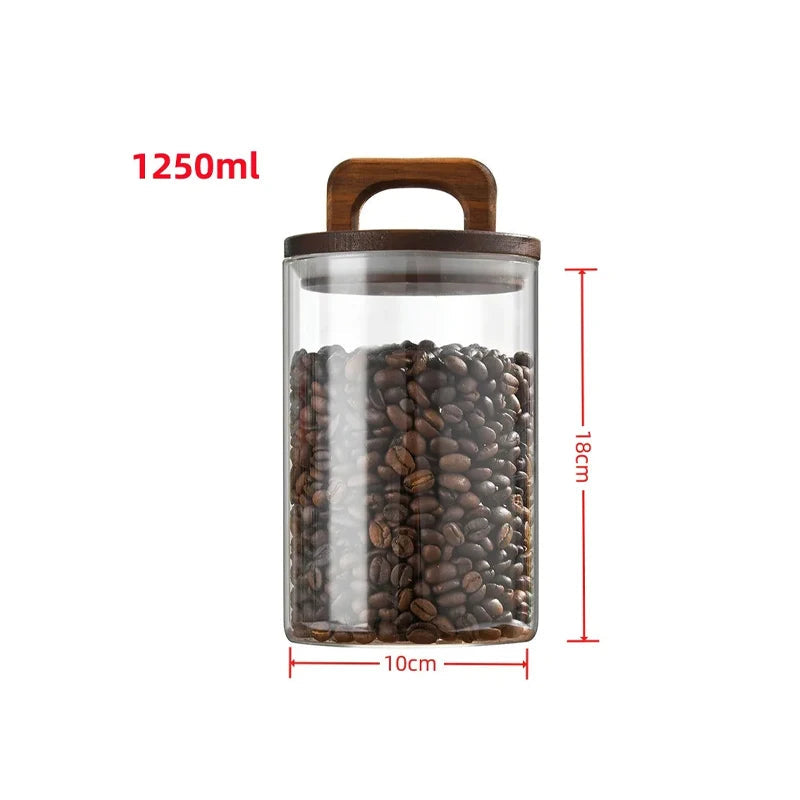 Tampa de madeira pote de vidro hermético recipiente de alimentos chá grãos de café garrafas de armazenamento de cozinha jar selado motivos frasco de doces