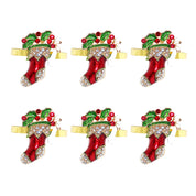 6 pçs anéis de guardanapo de natal árvore de natal floco de neve veados quebra-nozes guardanapo titular fivela de guardanapo de ouro para festa de natal decoração de mesa