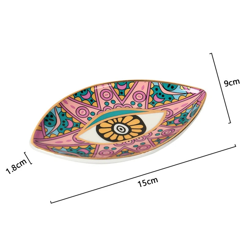 Criativo Devil Eye Imprime Bandeja De Armazenamento De Jóias, bandeja De Cerâmica Oval, Decoração De Varejo Doméstico, Ornamentos, 1 Peça