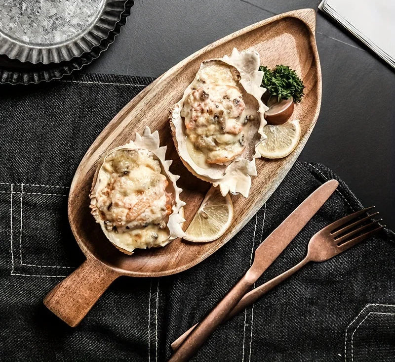 Bandeja estética alta em forma de folha de madeira bandeja de chá da tarde bandeja de sushi ocidental sobremesa bandeja de refeição de frutas bandeja de alimentos de madeira à prova dwaterproof água