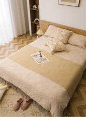 Cobertores nórdicos para cama, sofá, colcha de malha grossa, cobertor de malha com borla, cor lisa, waffle em relevo