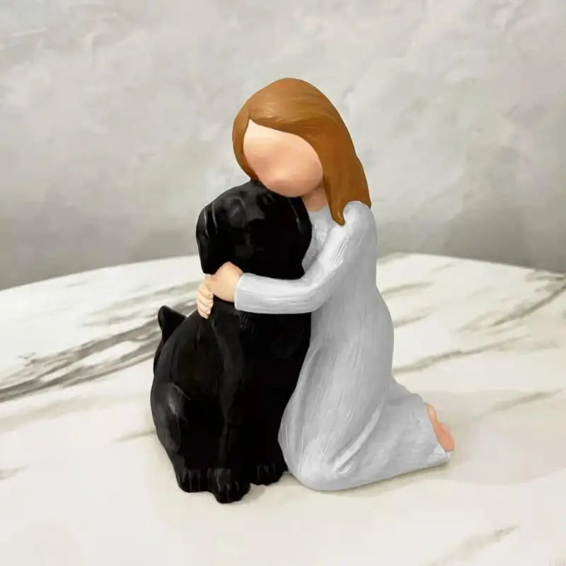 Estátua Decorativa de Menina com Cachorro em Resina