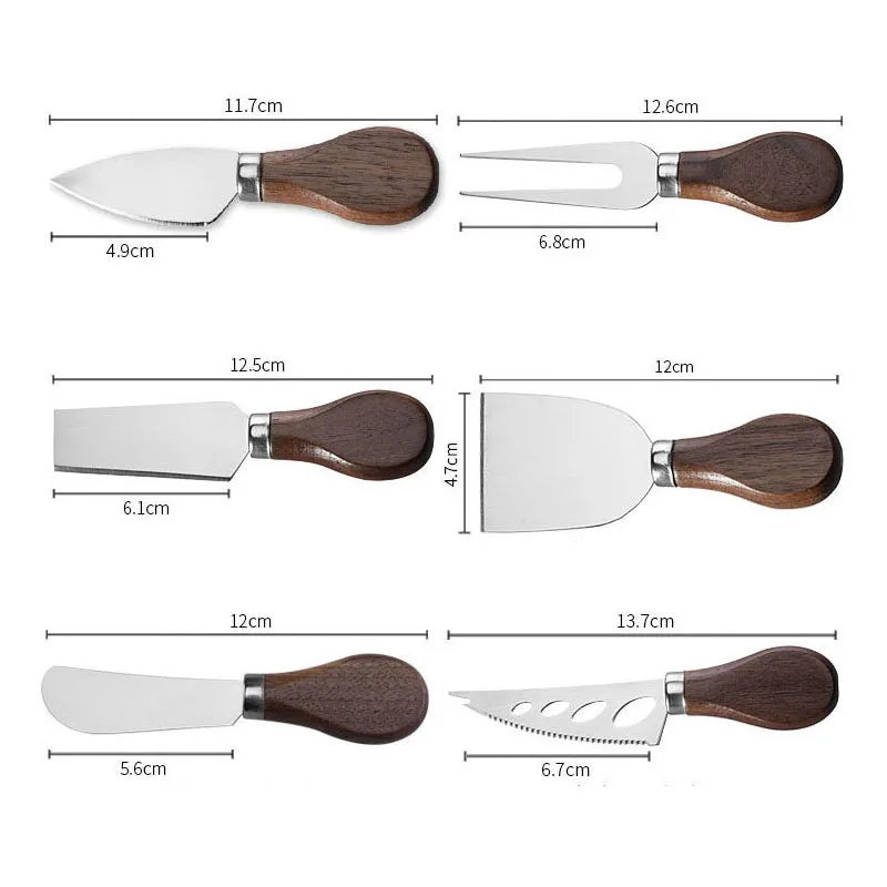 Conjunto de Facas Para Queijo em Aço Inoxidável e Madeira