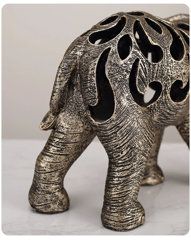 Vilead oco elefante estátua estilo retro escultura acessórios de decoração para casa sala estar estante decoração interior objeto presente