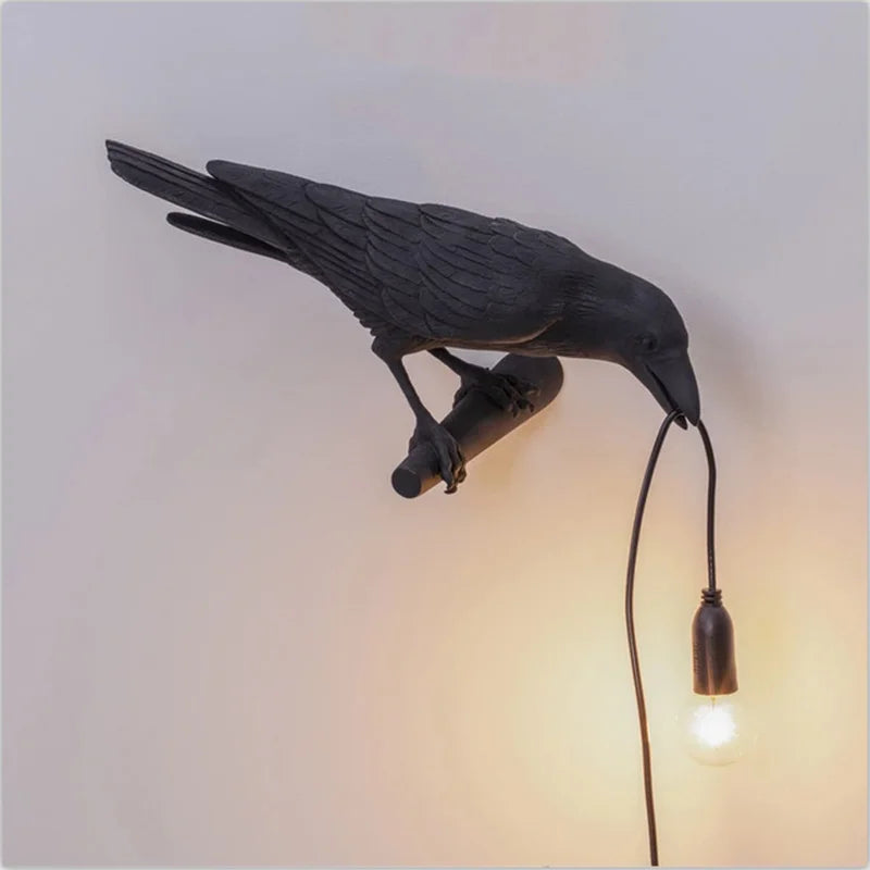 Lâmpada de parede de resina Lucky Bird Crow - Luz de parede decorativa LED para quarto e sala de estar, decoração de casa com lâmpada grátis