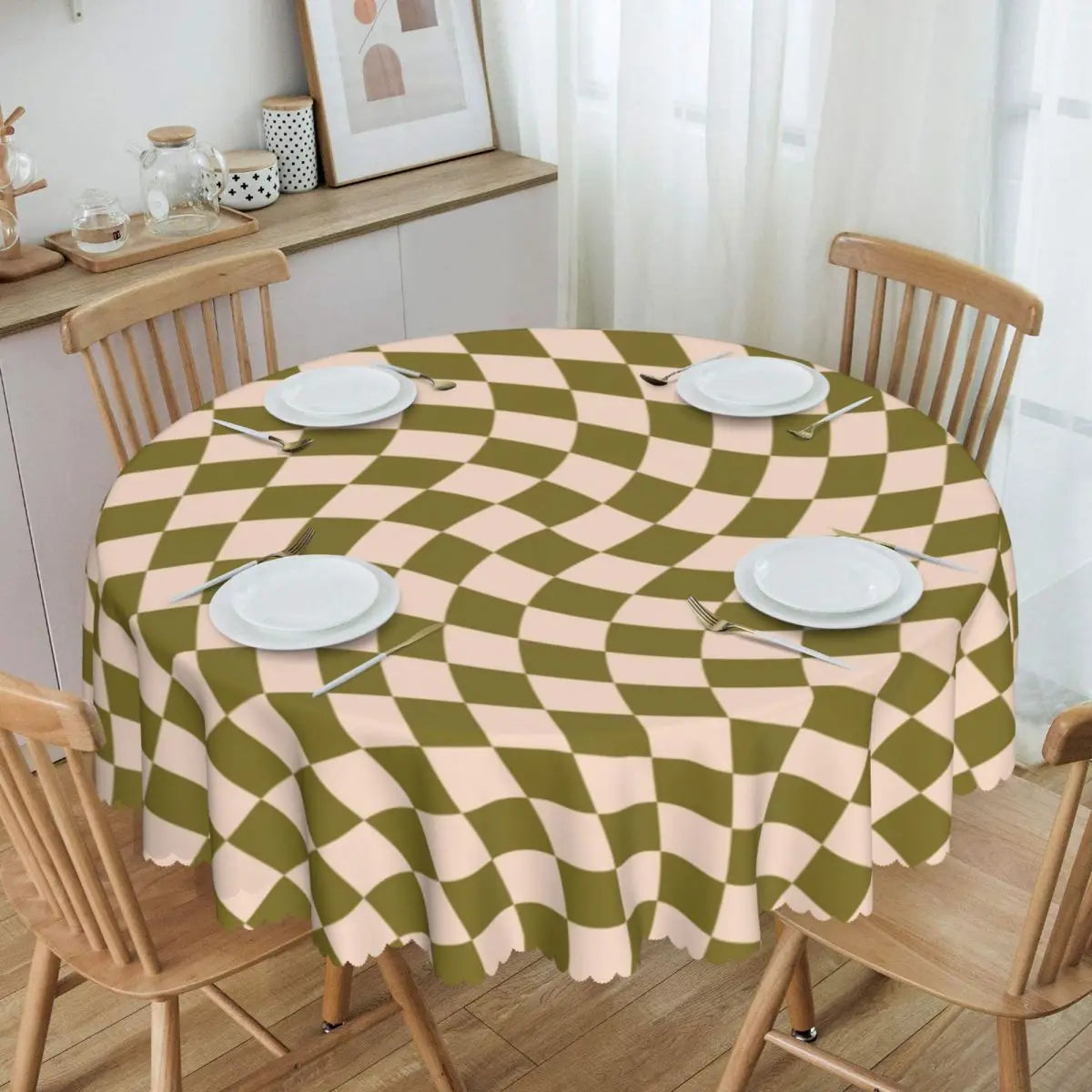 Toalha de Mesa Redonda Ilusão Óptica Preto e Branco 60"